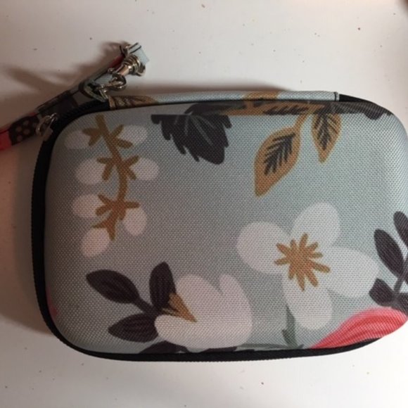 Floral Wristlet Make Up Cosmetic Brush Travel Weekend Hard Case 4.5" x 6.5" - Picture 9 of 10
